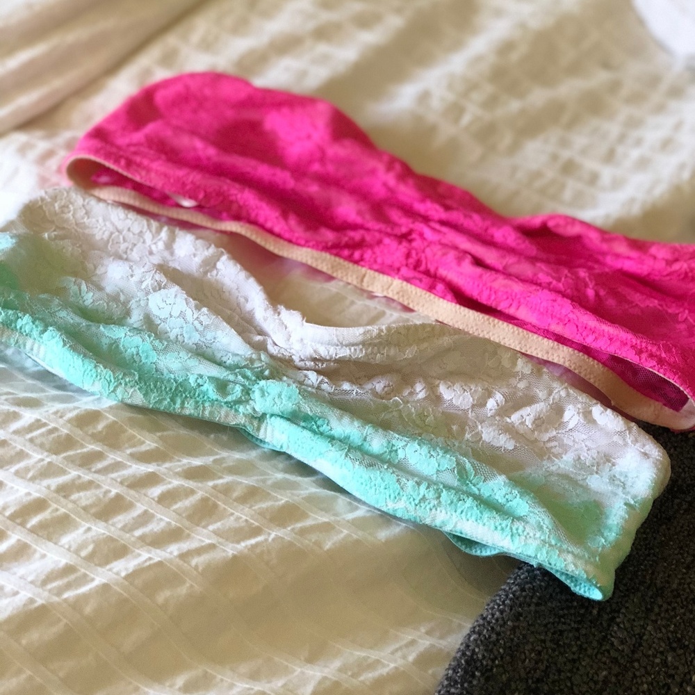 2 for 1! pink and blue strapless bralettes